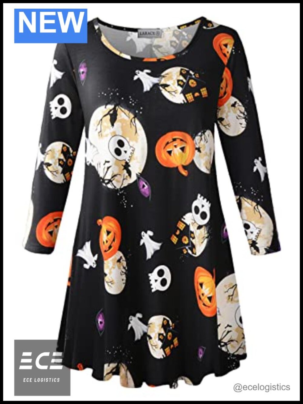 Women's Plus 3/4 Sleeve Tunic Top Loose Fit Flowy Hem Casual Fall Blouse